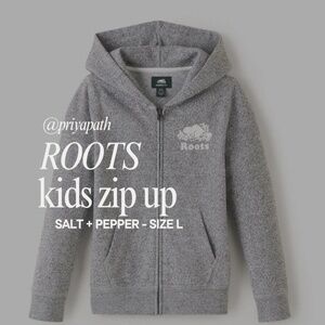 Roots Kids Gray Hoodie Zip Up Size L Great Condition